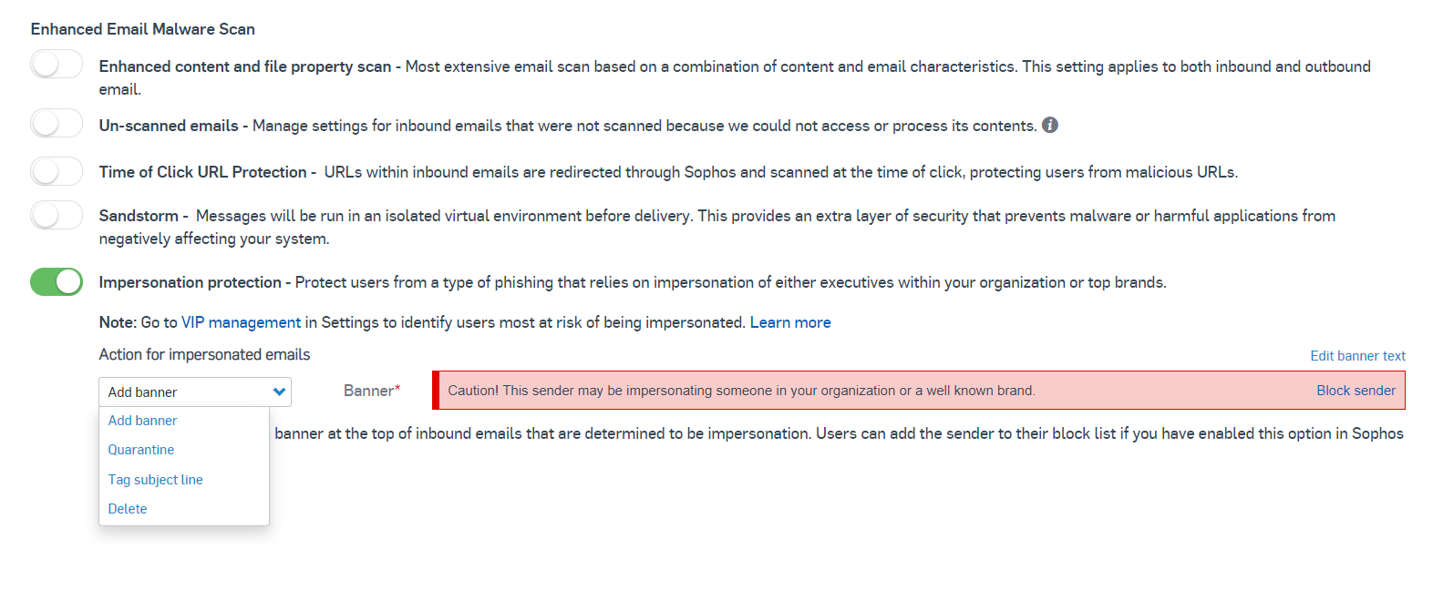 Sophos Email Impersonation - Policy